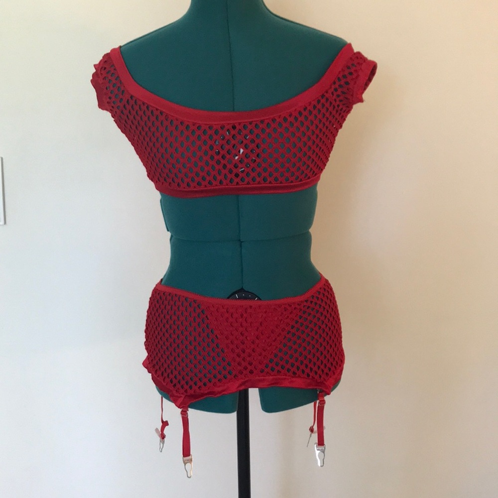 NWOT Risqué Red Fishnet Set with Top and Garter
